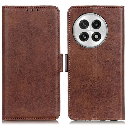 For OnePlus 13 Case Stand Cowhide Texture PU Leather Phone Cover - Brown