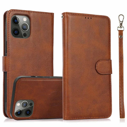 For iPhone 16 Pro Max Case Magnetic Detachable 2-in-1 Wallet Stand PU Leather Phone Cover - Brown