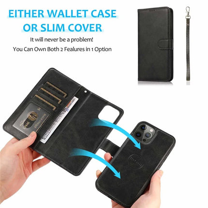 For iPhone 16 Pro Max Case Magnetic Detachable 2-in-1 Wallet Stand PU Leather Phone Cover