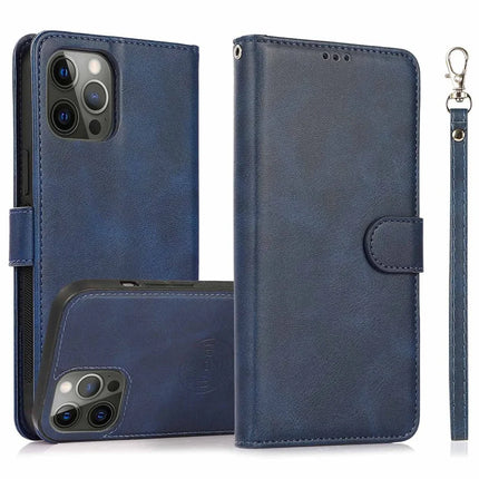 For iPhone 16 Pro Max Case Magnetic Detachable 2-in-1 Wallet Stand PU Leather Phone Cover - Blue