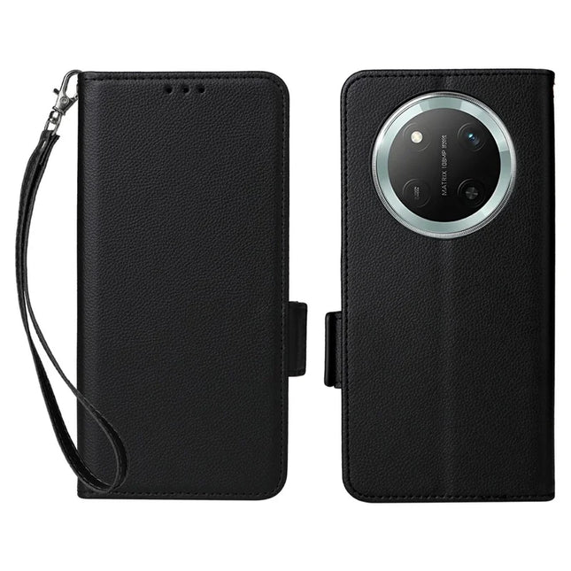 Leather Case for Honor X9c 5G / Magic7 Lite 5G / X60 Pro 5G Litchi Texture Wallet Flip Phone Cover - Black