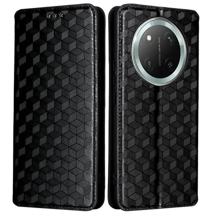 Wallet Case for Honor X9c 5G / Magic7 Lite 5G / X60 Pro 5G Rhombus Imprinted Leather Phone Cover - Black