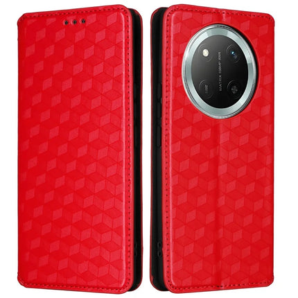 Wallet Case for Honor X9c 5G / Magic7 Lite 5G / X60 Pro 5G Rhombus Imprinted Leather Phone Cover - Red