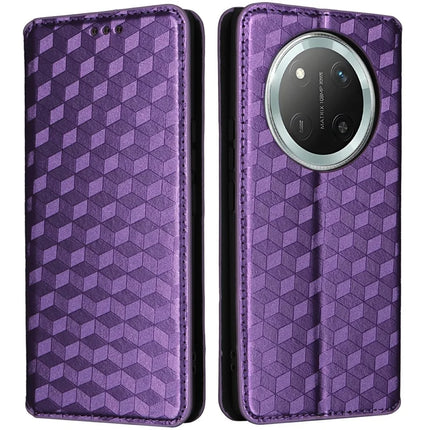Wallet Case for Honor X9c 5G / Magic7 Lite 5G / X60 Pro 5G Rhombus Imprinted Leather Phone Cover - Purple