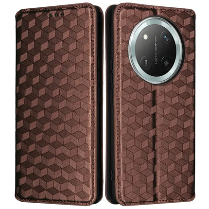 Wallet Case for Honor X9c 5G / Magic7 Lite 5G / X60 Pro 5G Rhombus Imprinted Leather Phone Cover - Brown
