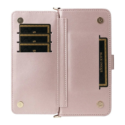 For iPhone 16 Pro Max Wallet Case with Shoulder Strap Leather Phone Cover