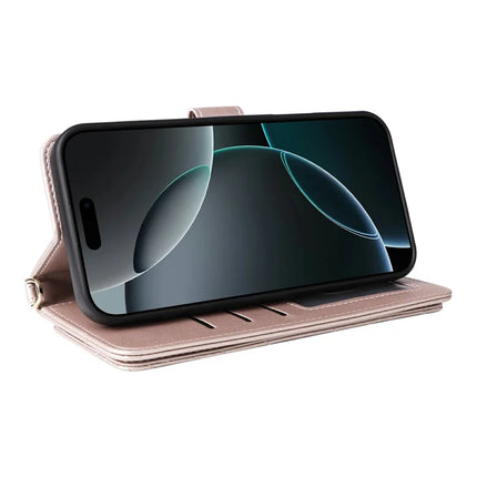 For iPhone 16 Pro Max Wallet Case with Shoulder Strap Leather Phone Cover