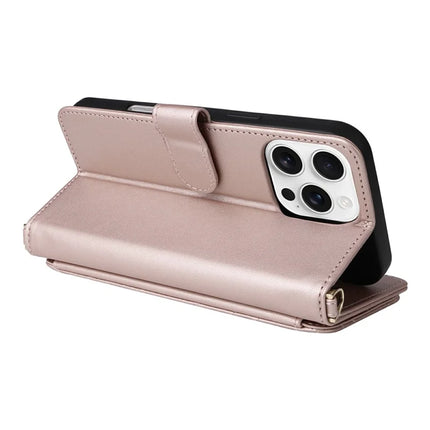 For iPhone 16 Pro Max Wallet Case with Shoulder Strap Leather Phone Cover