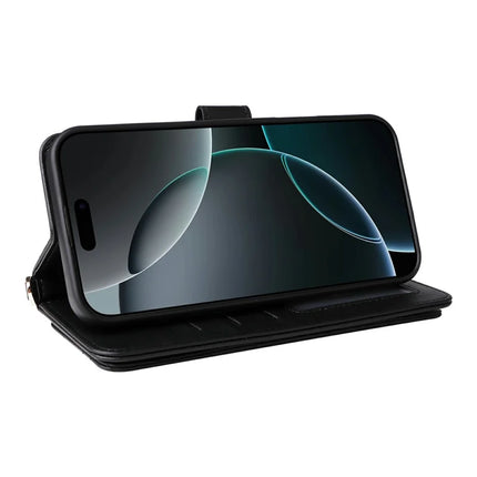 For iPhone 16 Pro Max Wallet Case with Shoulder Strap Leather Phone Cover