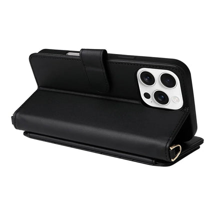 For iPhone 16 Pro Max Wallet Case with Shoulder Strap Leather Phone Cover