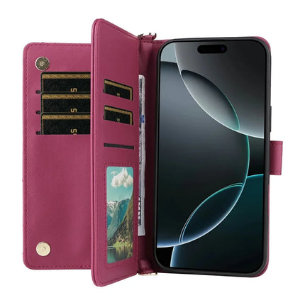 For iPhone 16 Pro Max Wallet Case with Shoulder Strap Leather Phone Cover
