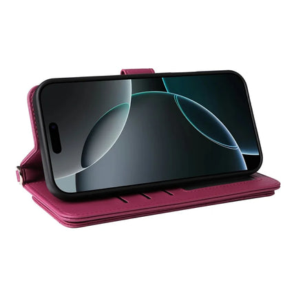 For iPhone 16 Pro Max Wallet Case with Shoulder Strap Leather Phone Cover