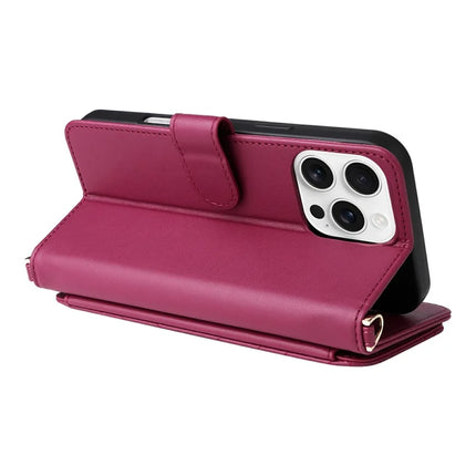 For iPhone 16 Pro Max Wallet Case with Shoulder Strap Leather Phone Cover
