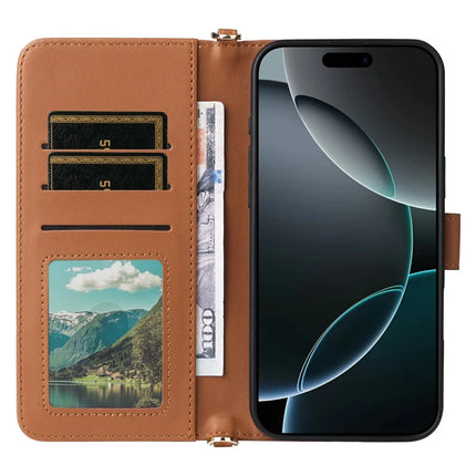 For iPhone 16 Pro Max Wallet Case with Shoulder Strap Leather Phone Cover