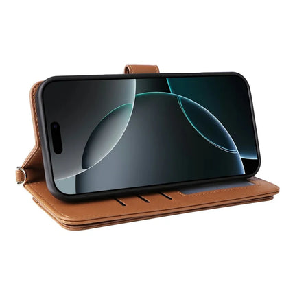 For iPhone 16 Pro Max Wallet Case with Shoulder Strap Leather Phone Cover