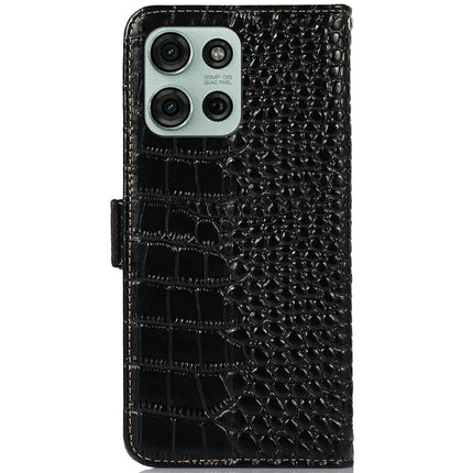 For Motorola Moto G75 5G Case Crocodile Texture Genuine Cow Leather Phone Wallet Cover