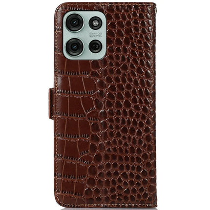 For Motorola Moto G75 5G Case Crocodile Texture Genuine Cow Leather Phone Wallet Cover