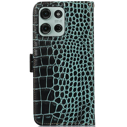 For Motorola Moto G75 5G Case Crocodile Texture Genuine Cow Leather Phone Wallet Cover