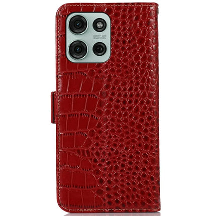 For Motorola Moto G75 5G Case Crocodile Texture Genuine Cow Leather Phone Wallet Cover