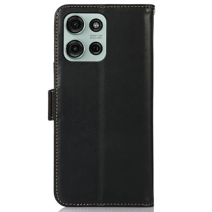 For Motorola Moto G75 5G Case RFID Blocking Genuine Cow Leather Wallet Phone Cover
