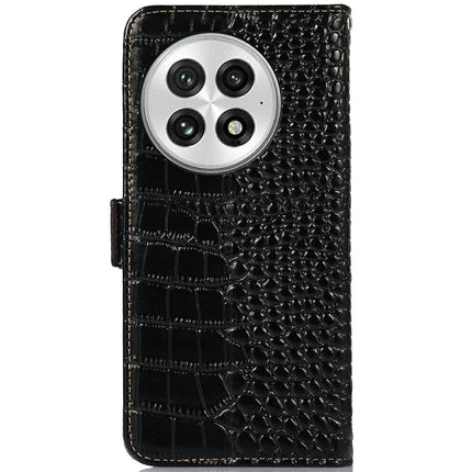 For OnePlus 13 Case Crocodile Texture Genuine Cow Leather Phone Wallet Cover