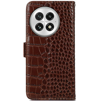 For OnePlus 13 Case Crocodile Texture Genuine Cow Leather Phone Wallet Cover