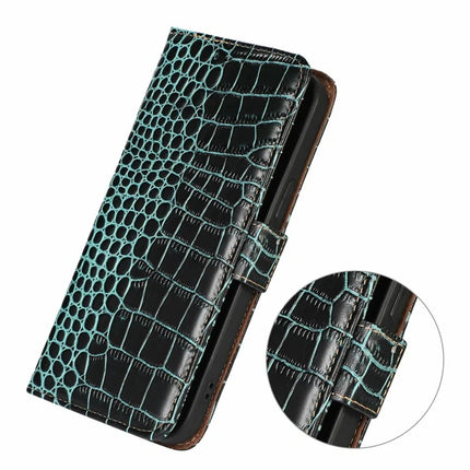 For OnePlus 13 Case Crocodile Texture Genuine Cow Leather Phone Wallet Cover