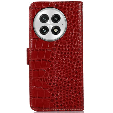 For OnePlus 13 Case Crocodile Texture Genuine Cow Leather Phone Wallet Cover