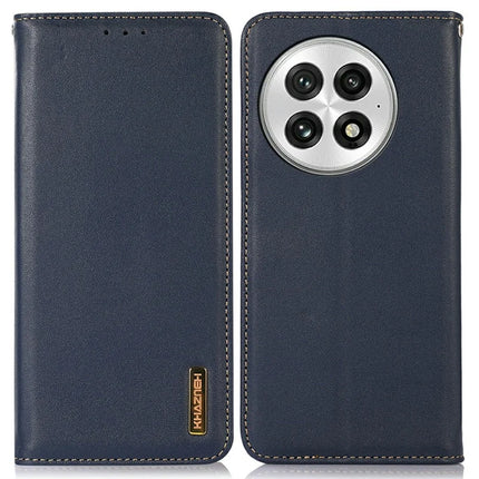 KHAZNEH For OnePlus 13 Case Genuine Cow Leather Wallet Phone Cover Nappa Texture - Blue