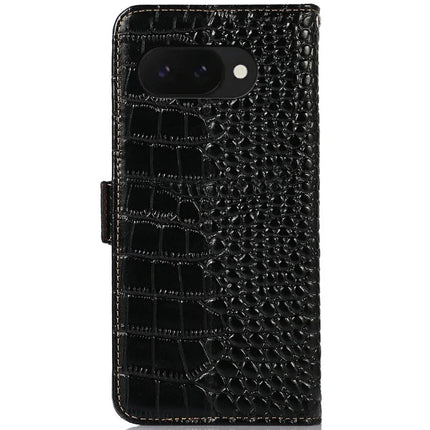 For Google Pixel 9a Case Crocodile Texture Genuine Cow Leather Phone Wallet Cover