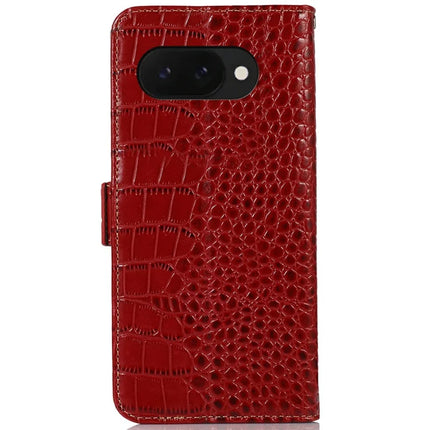 For Google Pixel 9a Case Crocodile Texture Genuine Cow Leather Phone Wallet Cover