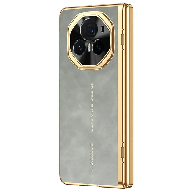 For Honor Magic V3 5G Phone Case with Tempered Glass Film Electroplating Leather+PC Mobile Cover - Grey