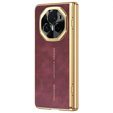 For Honor Magic V3 5G Phone Case with Tempered Glass Film Electroplating Leather+PC Mobile Cover - Red