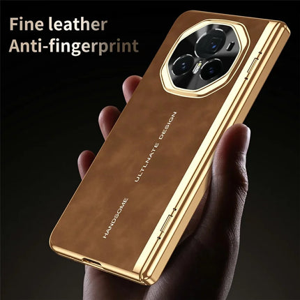 For Honor Magic V3 5G Phone Case with Tempered Glass Film Electroplating Leather+PC Mobile Cover