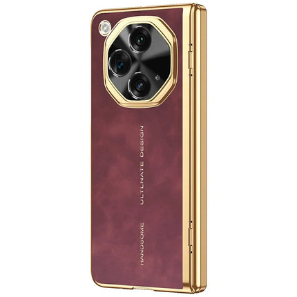 For Oppo Find N3 5G Phone Case with Tempered Glass Film Electroplating Leather+PC Mobile Cover - Red