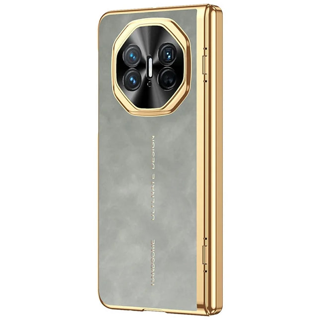 For Huawei Mate X3 4G Phone Case with Tempered Glass Film Electroplating Leather+PC Mobile Cover - Grey