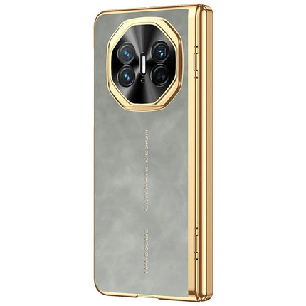 For Huawei Mate X5 Phone Case with Tempered Glass Film Electroplating Leather+PC Mobile Cover - Grey