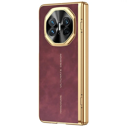 For Huawei Mate X5 Phone Case with Tempered Glass Film Electroplating Leather+PC Mobile Cover - Red