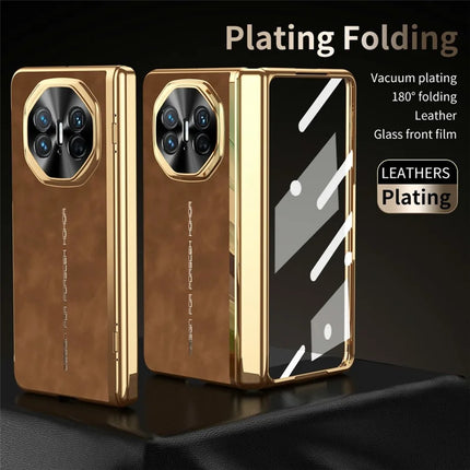 For Huawei Mate X5 Phone Case with Tempered Glass Film Electroplating Leather+PC Mobile Cover