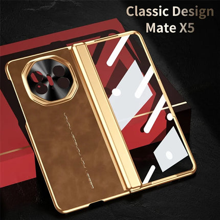 For Huawei Mate X5 Phone Case with Tempered Glass Film Electroplating Leather+PC Mobile Cover