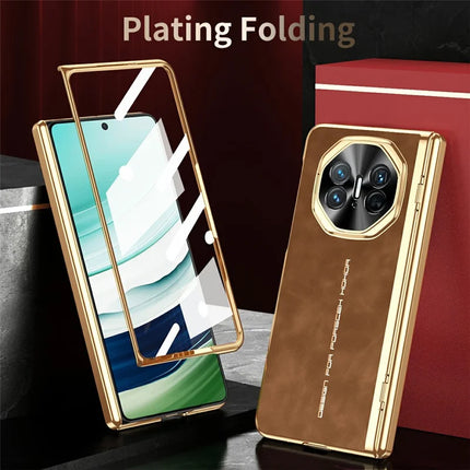 For Huawei Mate X5 Phone Case with Tempered Glass Film Electroplating Leather+PC Mobile Cover