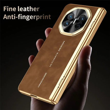 For Huawei Mate X5 Phone Case with Tempered Glass Film Electroplating Leather+PC Mobile Cover