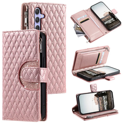 Style 012 for Samsung Galaxy A56 5G Case Zipper Pocket Glitter Leather Phone Cover - Rose Gold