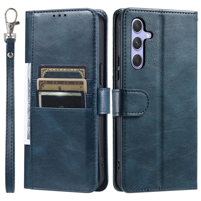 013 Style For Samsung Galaxy A56 5G Case PU Leather Anti-Fall Phone Cover with 6 Card Slots - Blackish Green