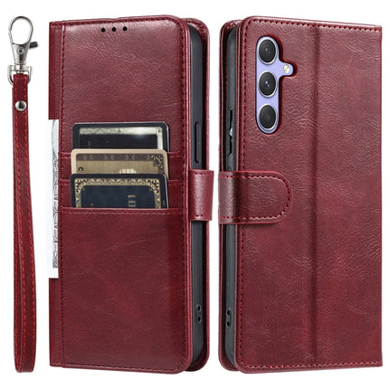 013 Style For Samsung Galaxy A56 5G Case PU Leather Anti-Fall Phone Cover with 6 Card Slots - Wine Red