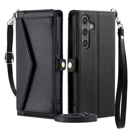 For Samsung Galaxy A56 5G Leather Case Wallet Stand Phone Cover with Straps - Black