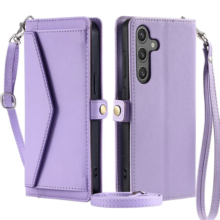 For Samsung Galaxy A56 5G Leather Case Wallet Stand Phone Cover with Straps - Purple