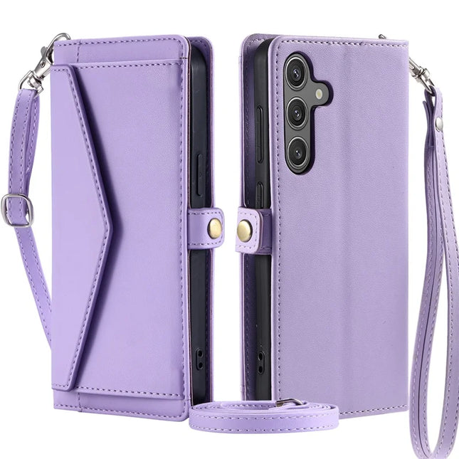For Samsung Galaxy A56 5G Leather Case Wallet Stand Phone Cover with Straps - Purple