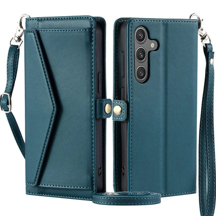 For Samsung Galaxy A56 5G Leather Case Wallet Stand Phone Cover with Straps - Green