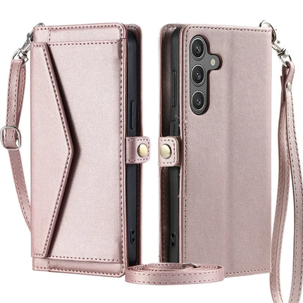 For Samsung Galaxy A56 5G Leather Case Wallet Stand Phone Cover with Straps - Rose Gold
